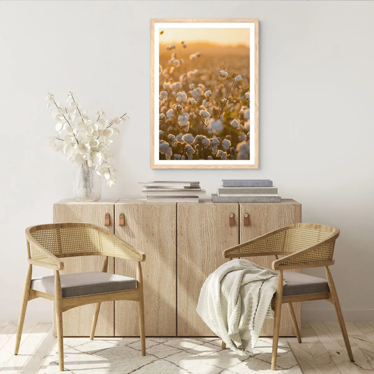 Poster in light oak frame - Fluffy Field - 61x91 cm