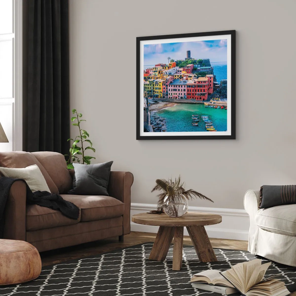 Poster in black frame - Magical Mediterranean Town - 60x60 cm
