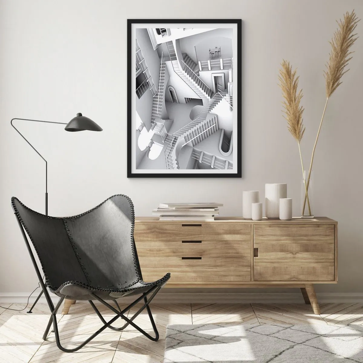 Poster in black frame - Illusory stairs in a surreal space - 50x70cm - Paradoxes of Space - Modern wall decoration for the living room and bedroom ARTTOR