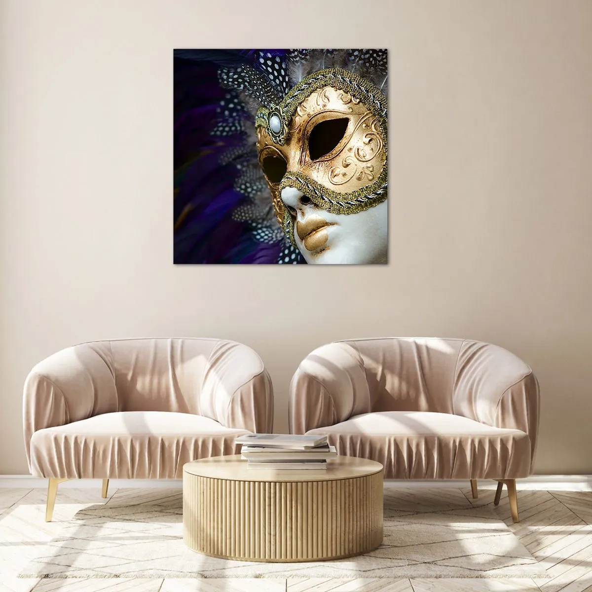 Glass picture - Venetian Portrait In Gold - 40x40 cm