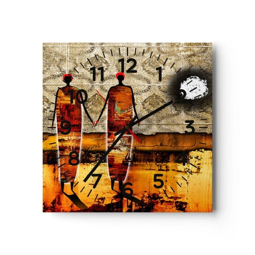 Wall clock - Clock on glass - Ethnic Composition in the Colours of Africa - 30x30 cm