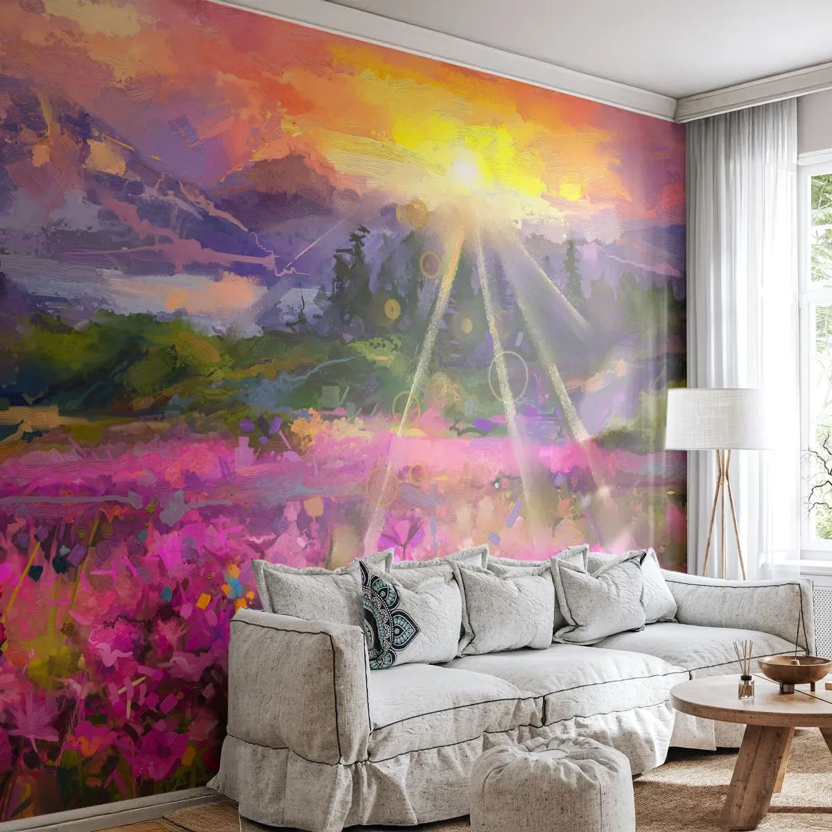 Self-Adhesive Photo Wallpaper Deluxe Sticker - In a Valley, Looked after by the Sun - Abstraction, Landscape, Flowers - 250x175 cm