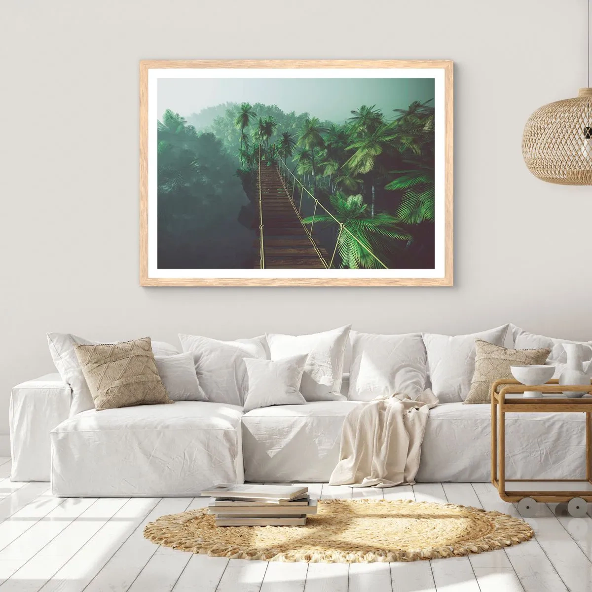 Poster in light oak frame - Hanging Bridge in the Green - 70x50 cm