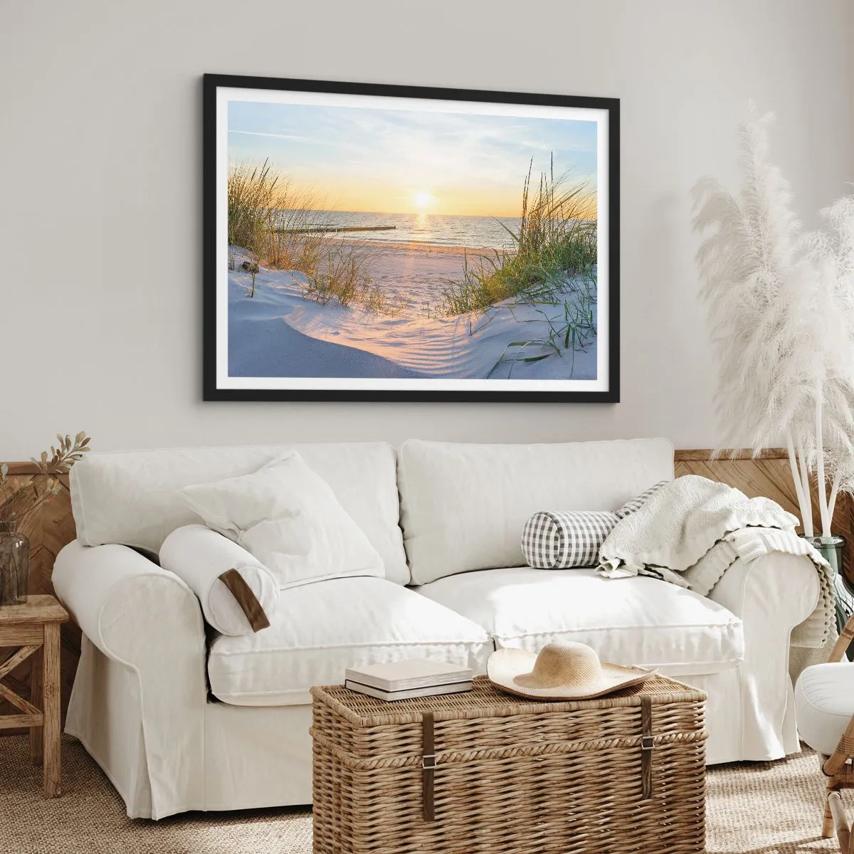 Poster in black frame - Sound of the Sea, Singing of the Birds, Wild Beach among Grass - 70x50 cm