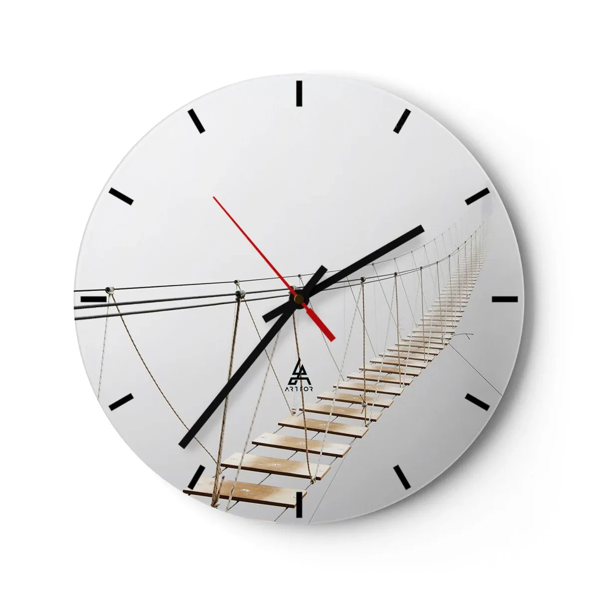 Wall clock - Clock on glass - Woman in black dress sitting on balcony in black and white - 30x30cm - Where Did He Take You? - Modern wall decoration for the living room, kitchen, and bedroom ARTTOR