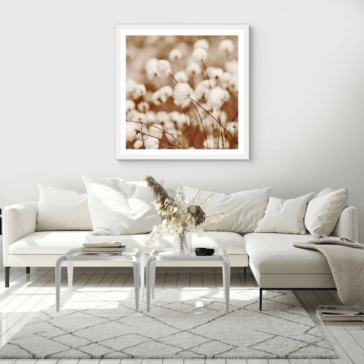 Poster in white frmae - Fluffy field - 30x30 cm