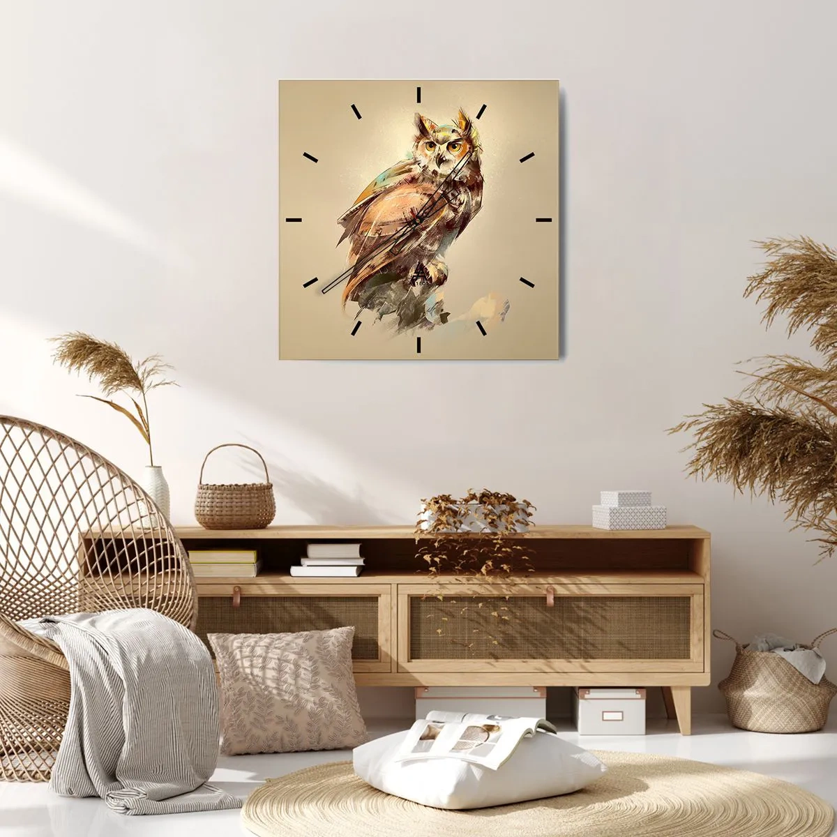 Wall clock - Clock on glass - The Wisest Owl - 30x30 cm