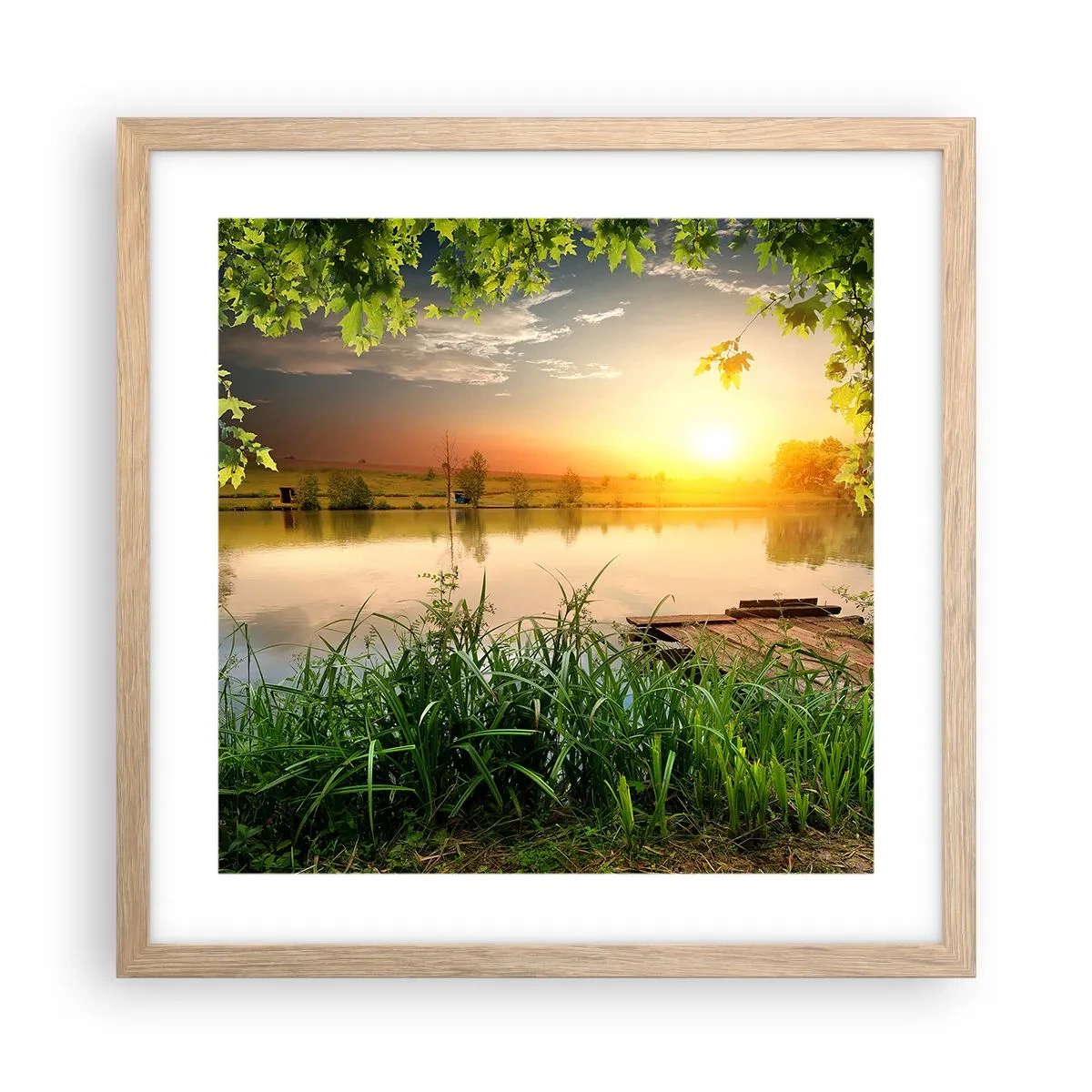 Poster in light oak frame - Landscape in a Green Frame - 40x40 cm