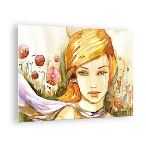 Glass picture - Portrait of a woman in a watercolor style with abstraction - 70x50cm - Emerald Gaze, which Silences Anger - Modern wall decoration for the living room and bedroom ARTTOR