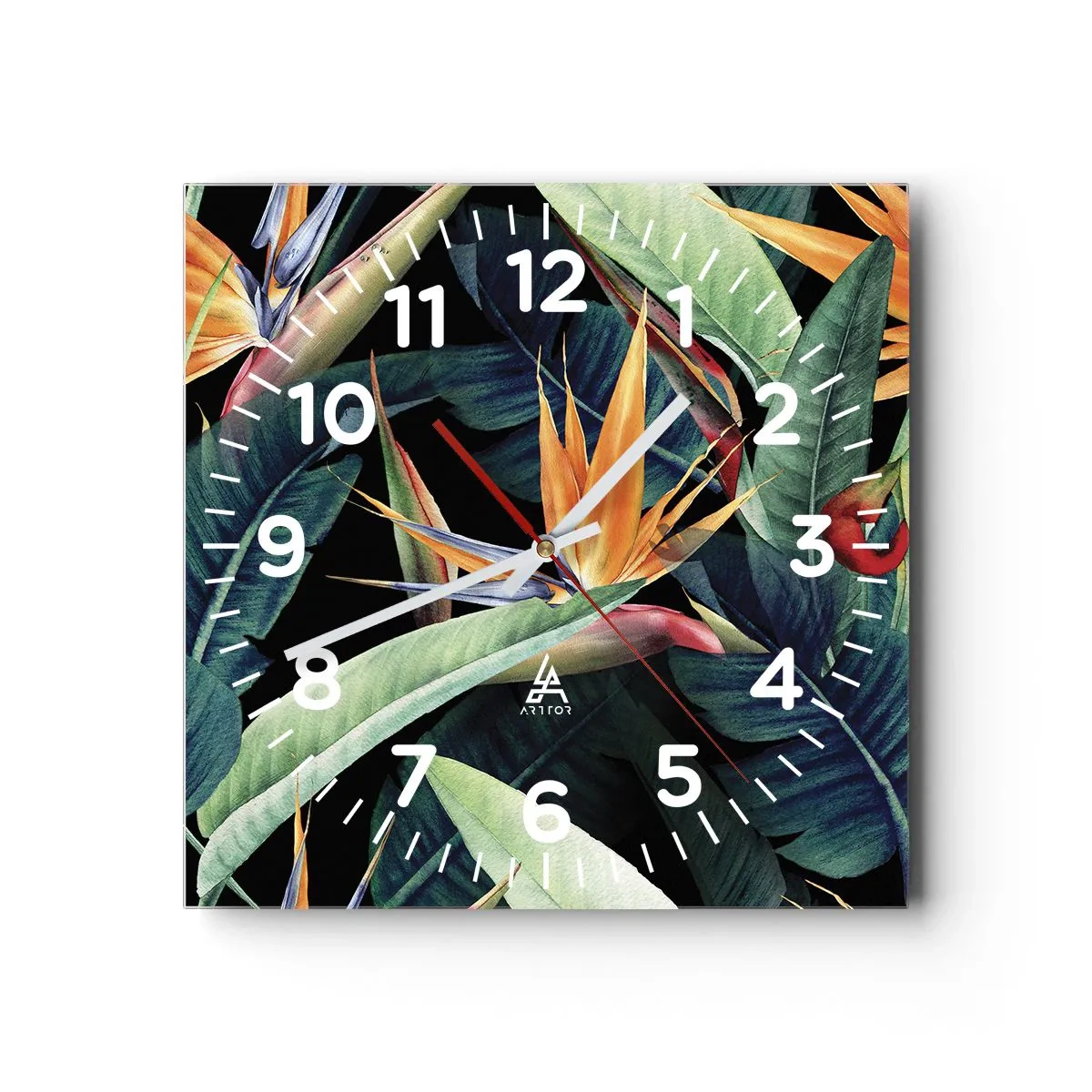 Wall clock - Clock on glass - Flaming Flowers of the Tropics - 40x40 cm