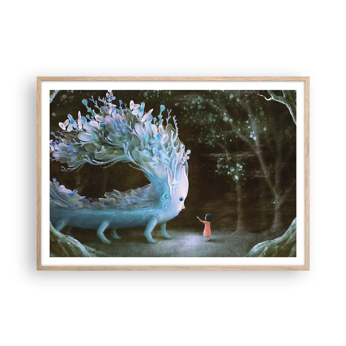 Poster in light oak frame - Fantastic Encounter - 100x70 cm