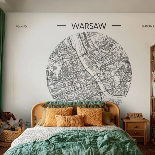 Photo Wallpaper Premium Sand - Anatomy of Warsaw - Map, Warsaw, Poland - 350x256 cm