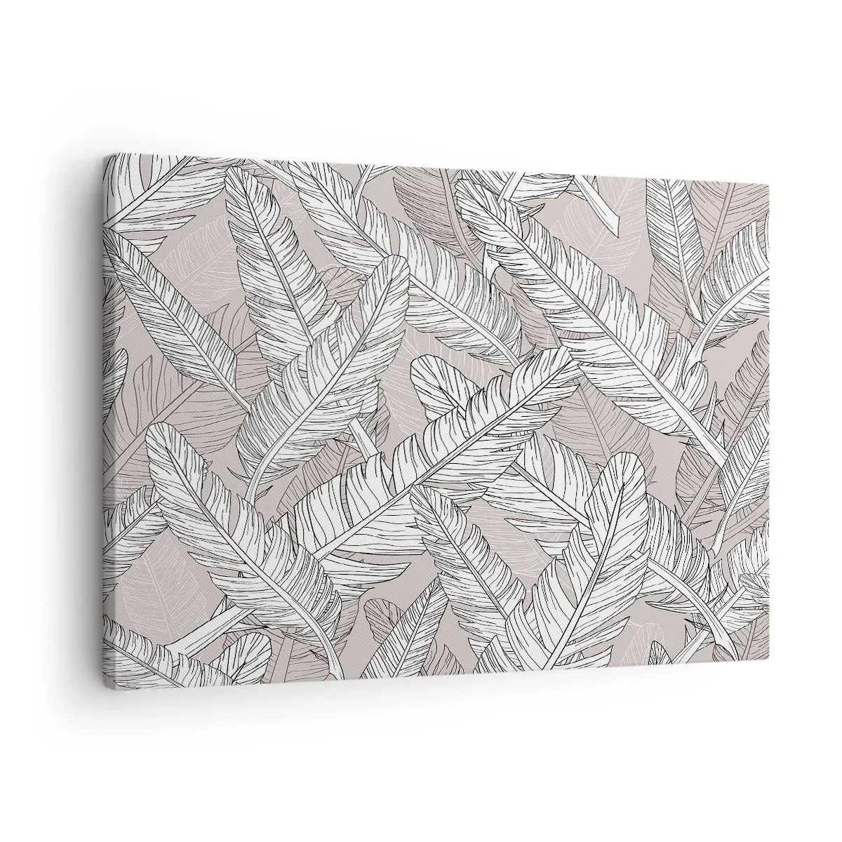 Canvas picture - Black and white pattern with banana leaves on a light background - 70x50cm - Storm of Feathers - Modern wall decoration for the living room and bedroom ARTTOR