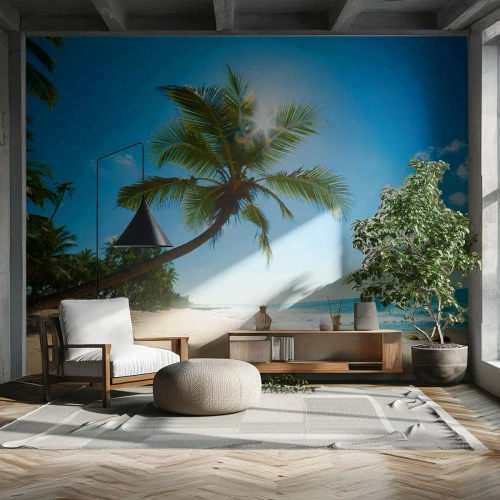 Photo Wallpaper Premium Canvas - Do Not Show to Anyone - Landscape, Beach, Coconut Palm - 200x140 cm