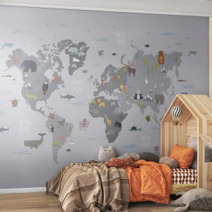 Custom Wallpaper Standard Eco - Tell Me Where You Are From - World map, Animals, Continents
