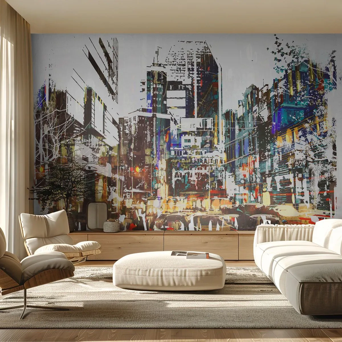 Custom Wallpaper Premium Canvas - Sparkling City - City, Architecture, Graphics