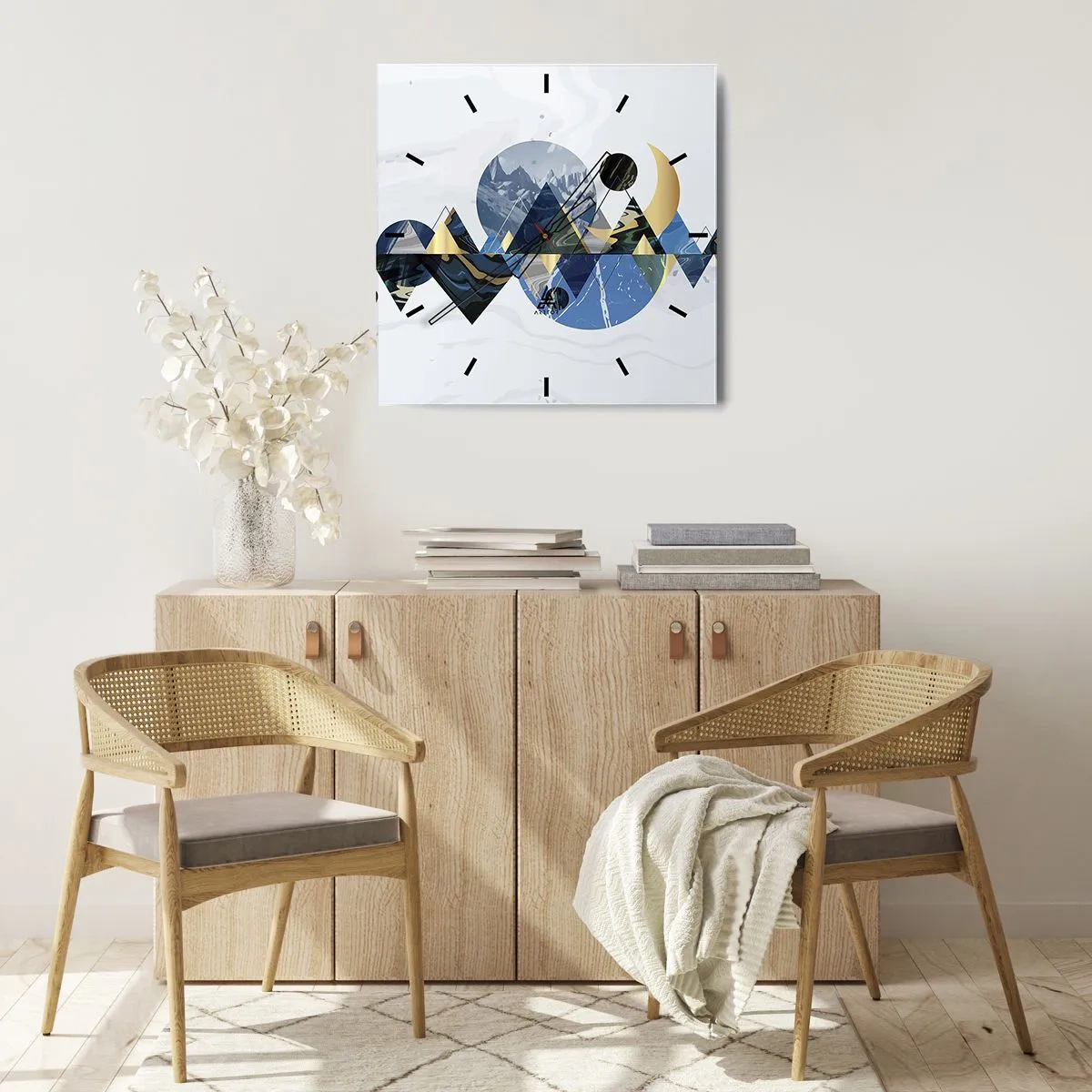 Wall clock - Clock on glass - Geometrical Landscape - 30x30 cm
