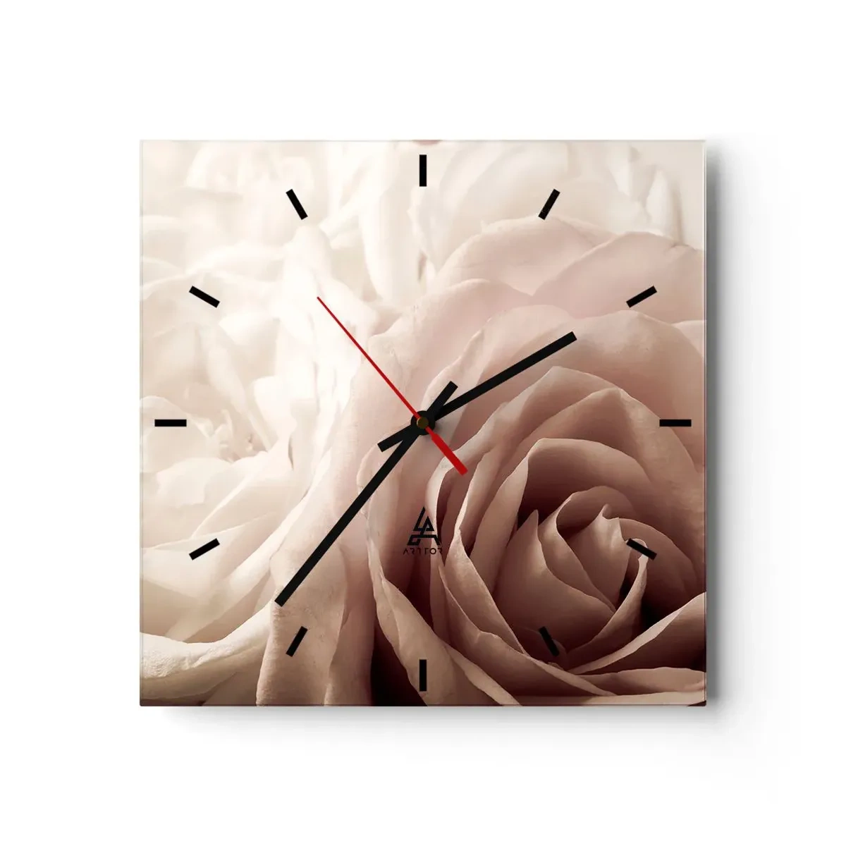 Wall clock - Clock on glass - In the Heart of a Rose - 30x30 cm