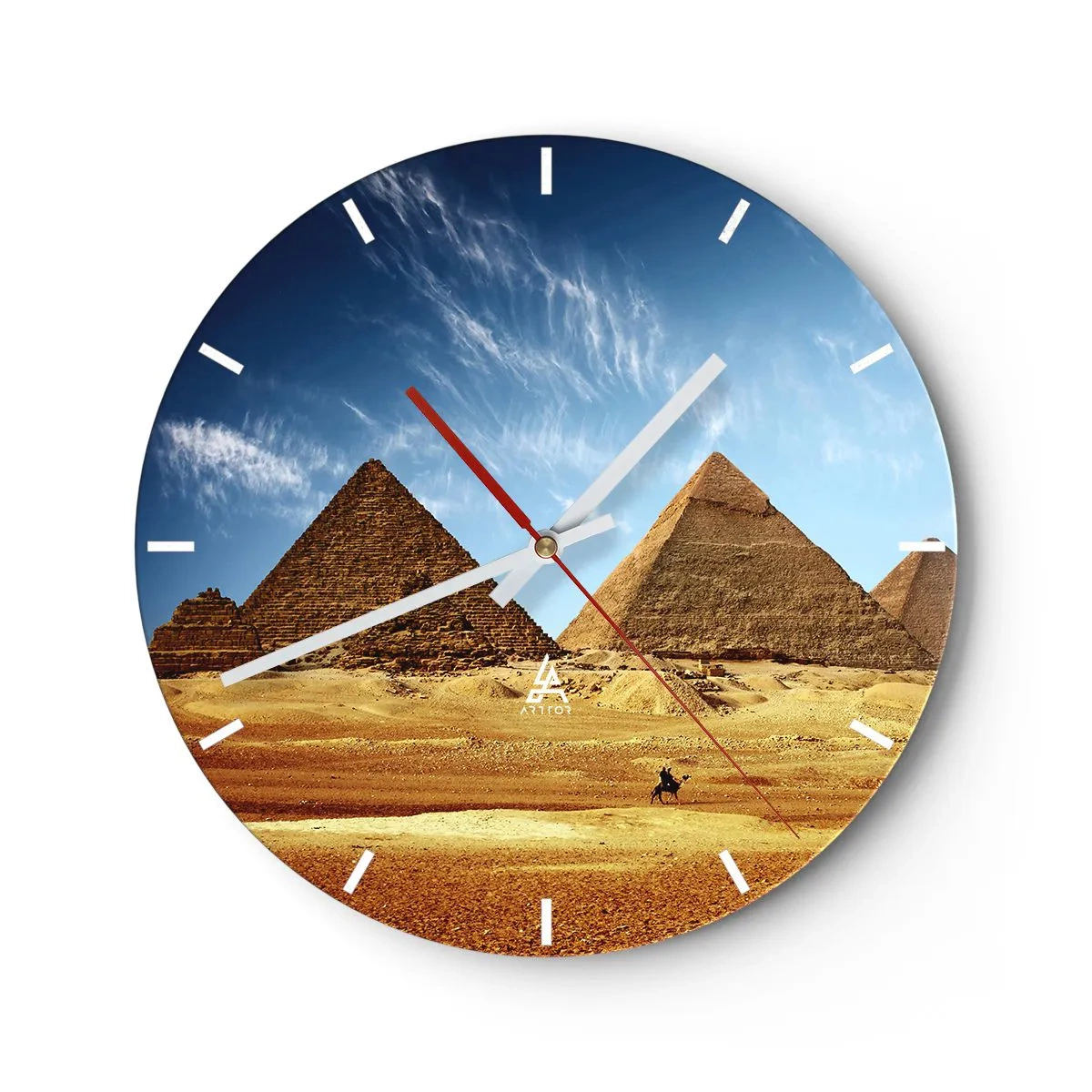 Wall clock - Clock on glass - The Pyramids of Giza against the blue sky - 30x30cm - 40 Centuries Looking at Us - Modern wall decoration for the living room, kitchen, and bedroom ARTTOR