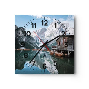 Wall clock - Clock on glass - Crystal, Mountain Morning - 40x40 cm