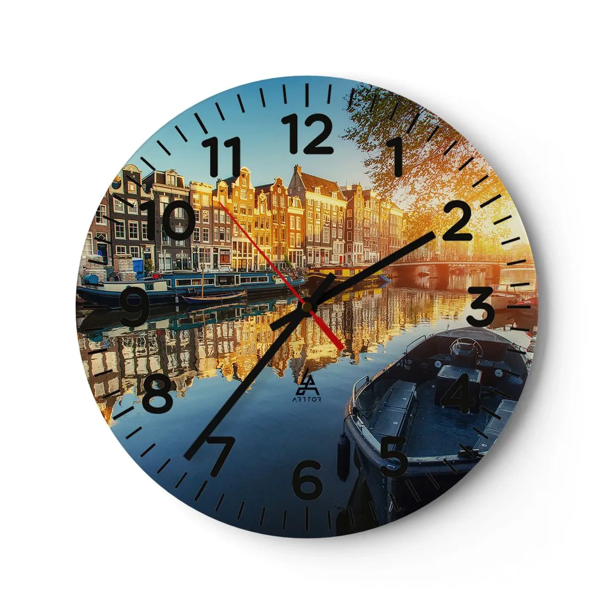 Wall clock - Clock on glass - Morning in Amsterdam - 40x40 cm