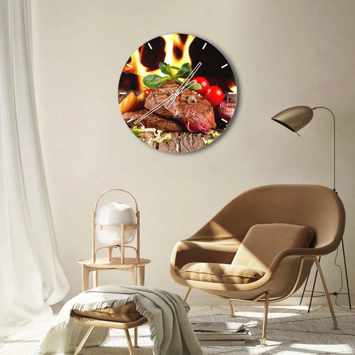 Wall clock - Clock on glass - Smokey Barbecue - 30x30 cm
