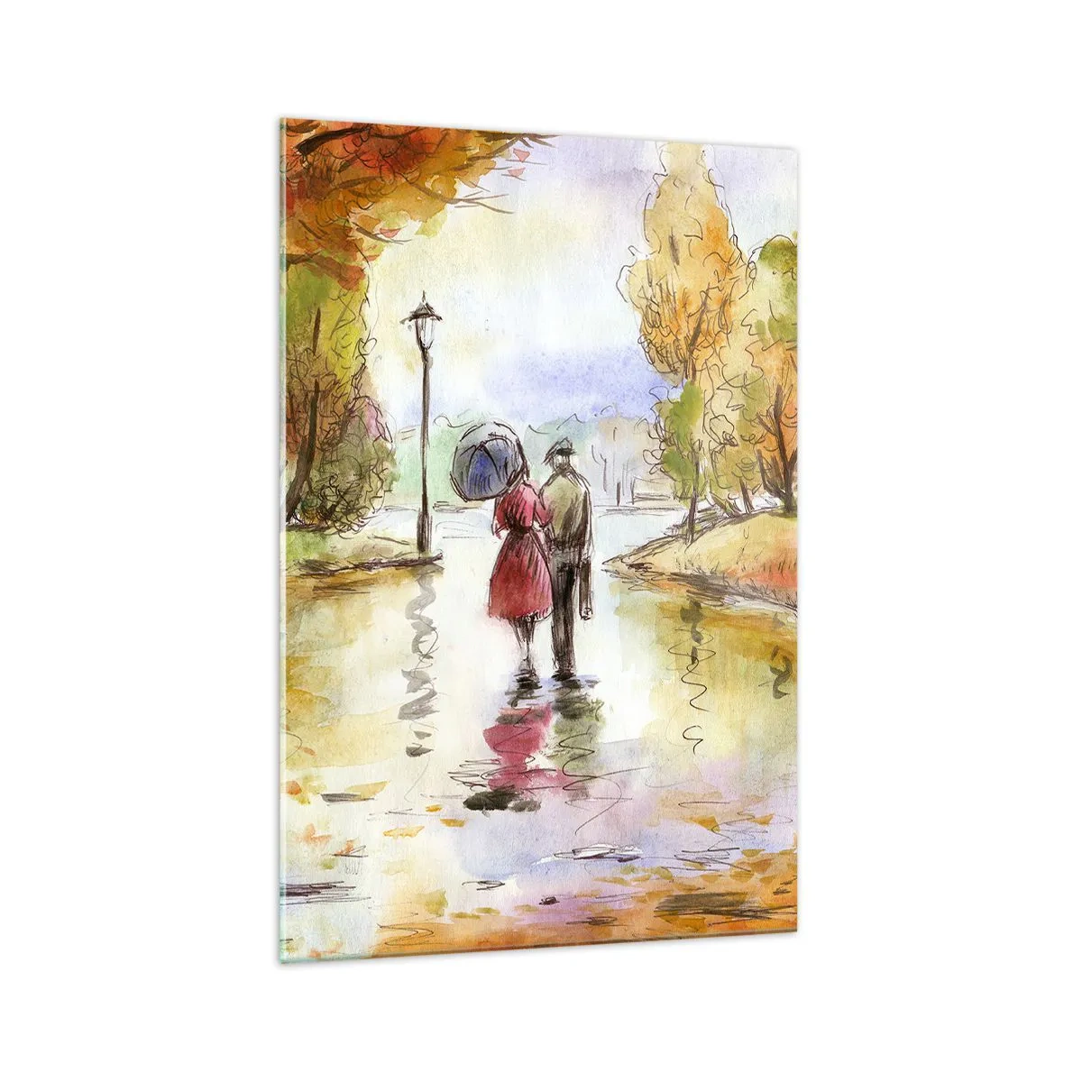 Glass picture - Romantic Autumn in a Park - 70x100 cm