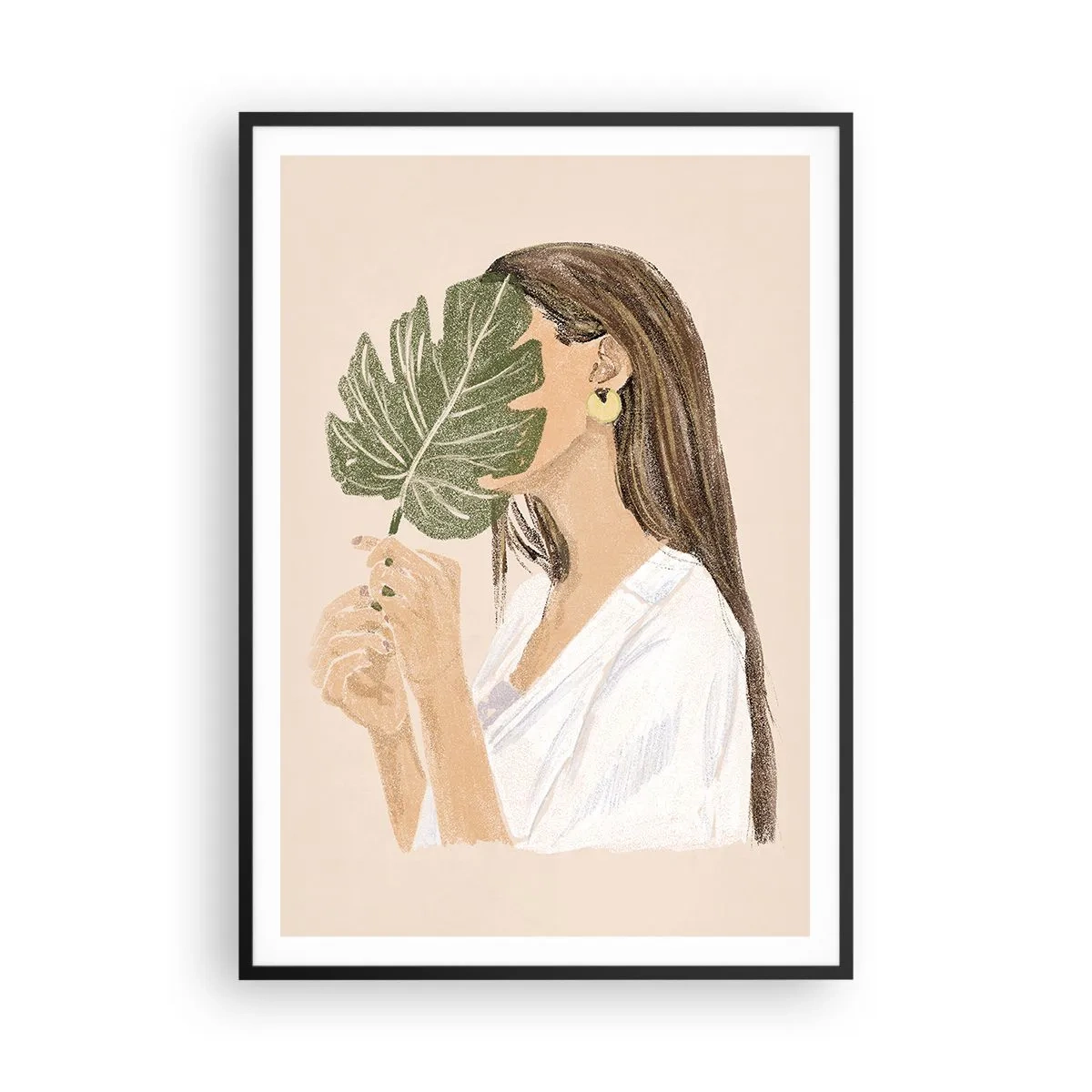 Poster in black frame - Mysterious Portrait with a Fan - 70x100 cm