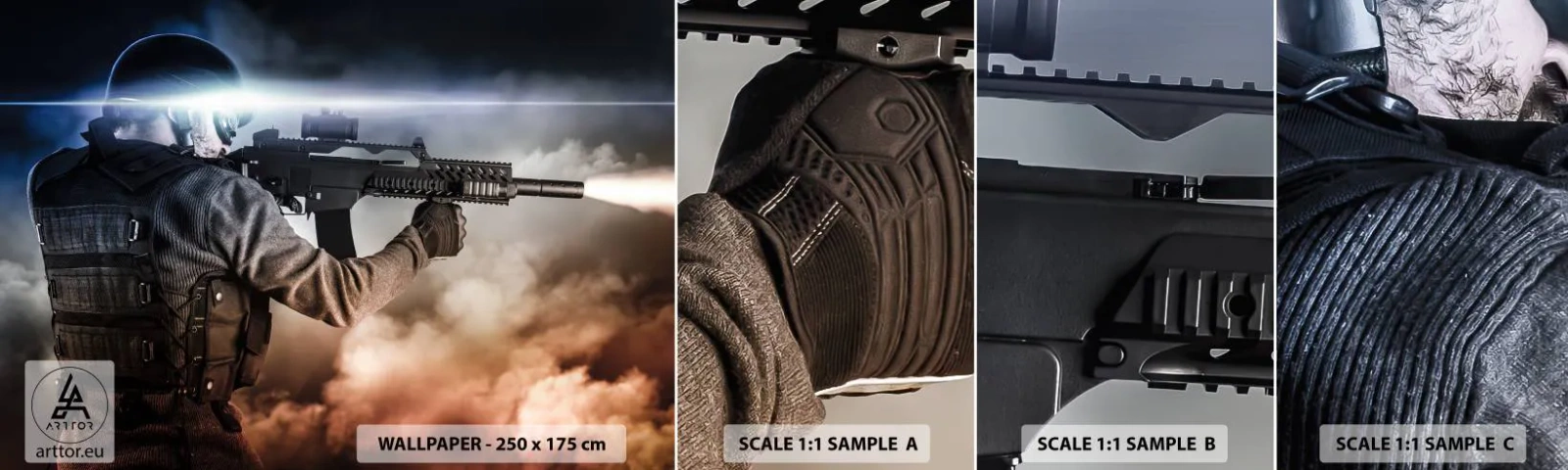 Photo Wallpaper Sample Standard Eco - Simply a Hero - Military, Weapon, Soldier - 100x30 cm