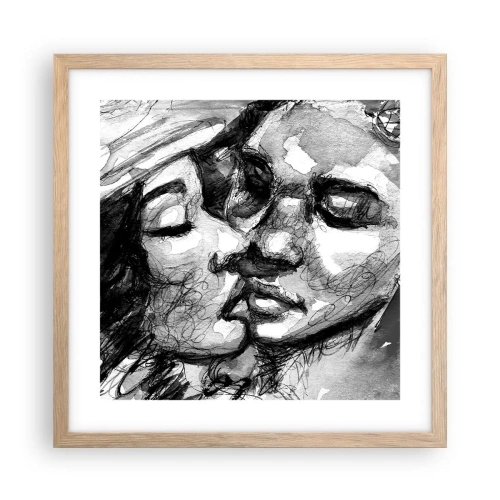 Poster in light oak frame - Tender Moment - 40x40 cm