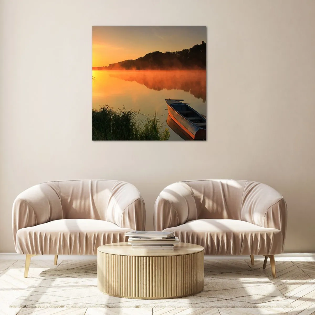 Glass picture - Sunrise by a Mirror-like Water - 70x70 cm
