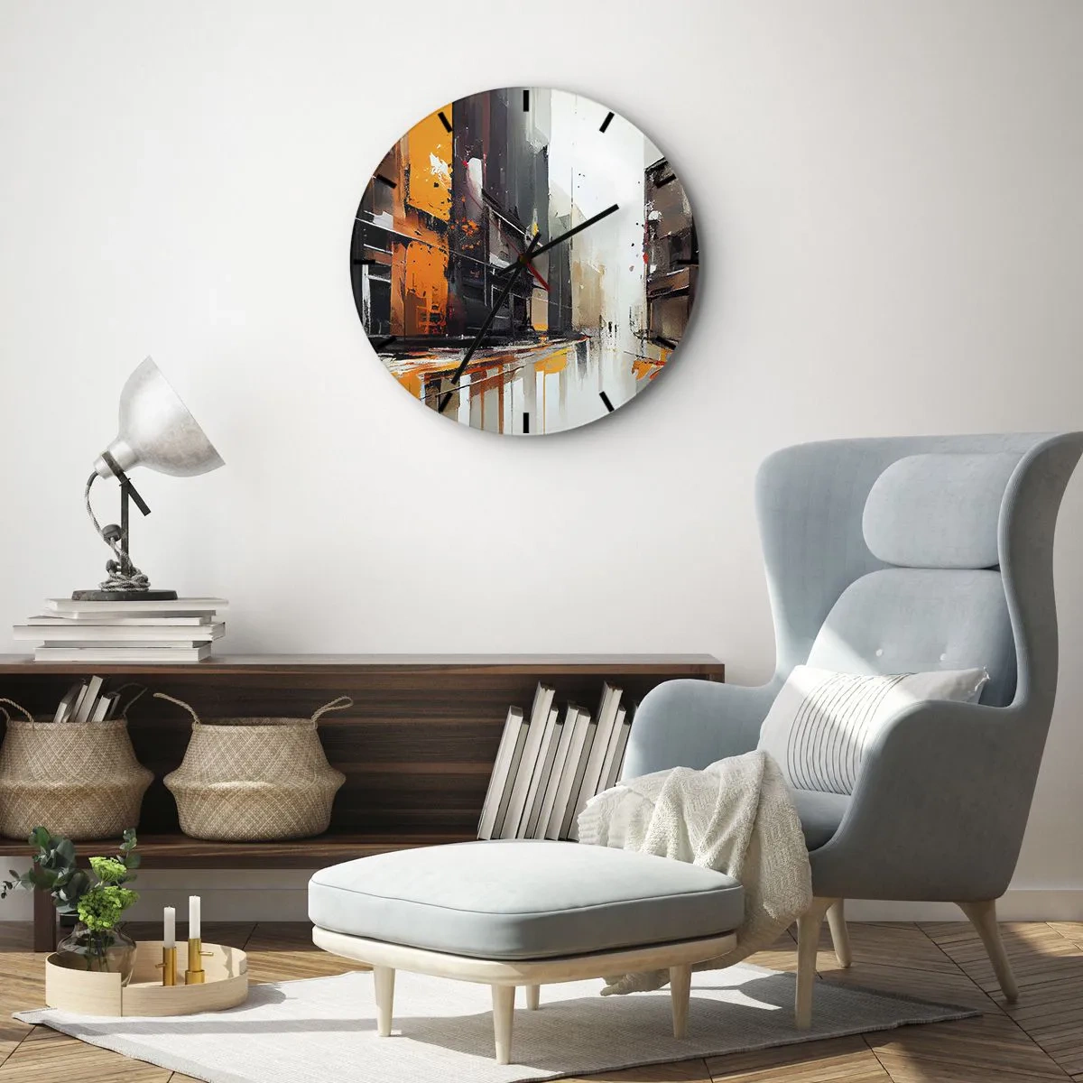 Wall clock - Clock on glass - Rainy Day - 40x40 cm
