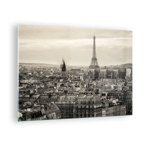 Glass picture - A panorama of Paris with a view of the Eiffel Tower in sepia tones - 70x50cm - Over the Roofs of Paris - Modern wall decoration for the living room and bedroom ARTTOR