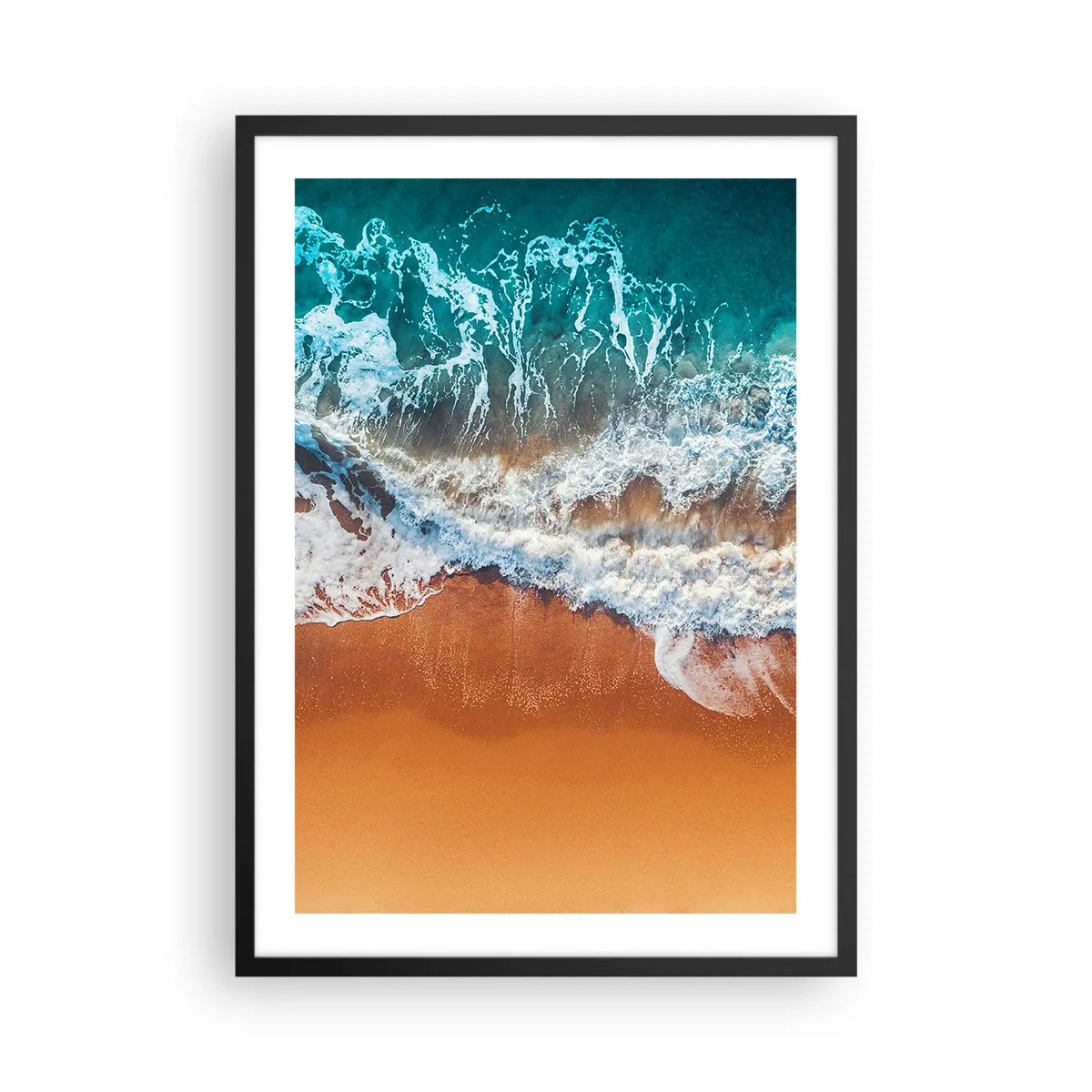 Poster in black frame - Aerial view of ocean waves and beach - 50x70cm - Always in a Couple - Modern wall decoration for the living room and bedroom ARTTOR