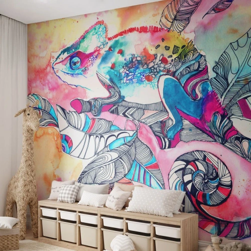 Custom Wallpaper Premium Canvas - Colourful Like Our World - Chameleon, Abstraction, Nature
