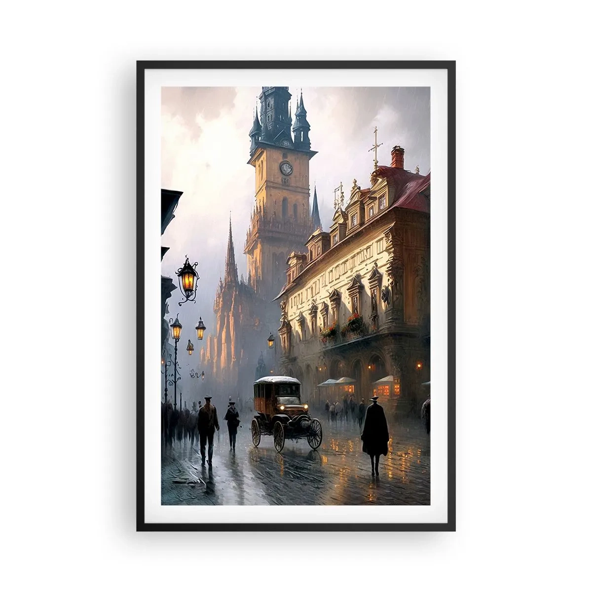 Poster in black frame - Charm of Evening in Prague - 61x91 cm