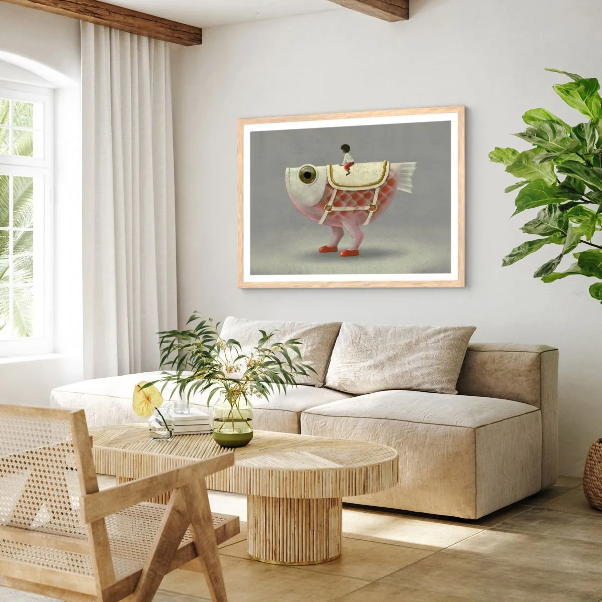 Poster in light oak frame - Fish Jockey - 40x30 cm