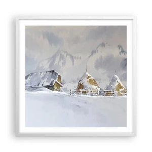 Poster in white frmae - In a Snowy Valley - 60x60 cm