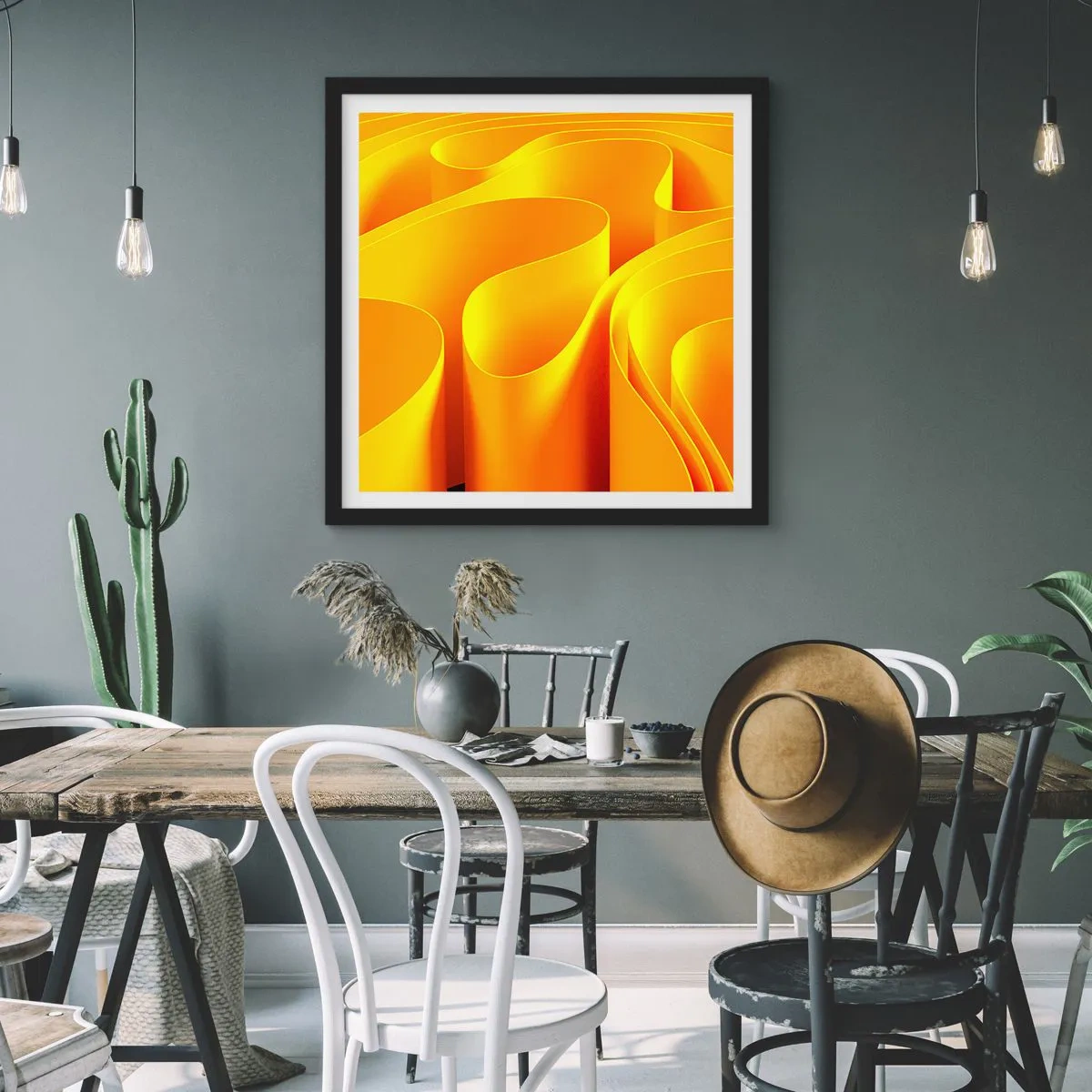 Poster in black frame - Like Waves of the Sun - 50x50 cm
