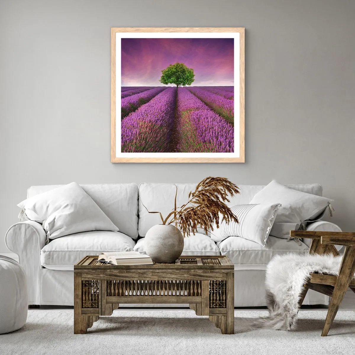 Poster in light oak frame - In the Fields of Lavender - 40x40 cm