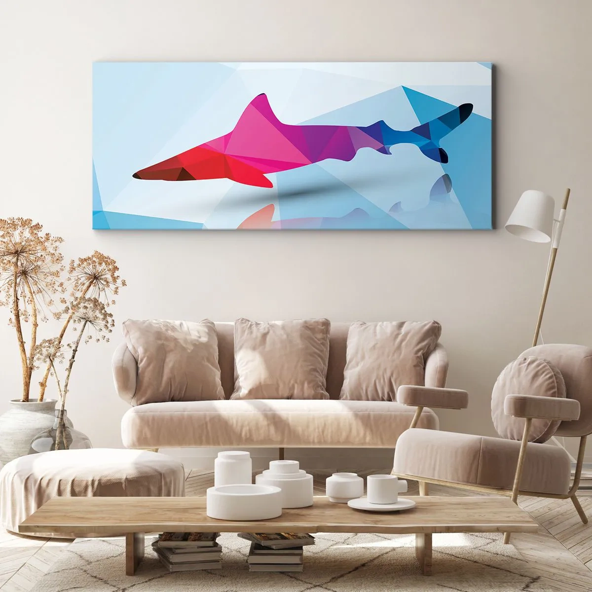 Canvas picture - Shark in a Crystal Environment - 160x50 cm