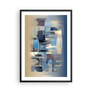 Poster in black frame - Abstract geometric composition in shades of blue - 50x70cm - Blue Construction - Modern wall decoration for the living room and bedroom ARTTOR