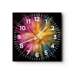 Wall clock - Clock on glass - Birth of Colours - 30x30 cm