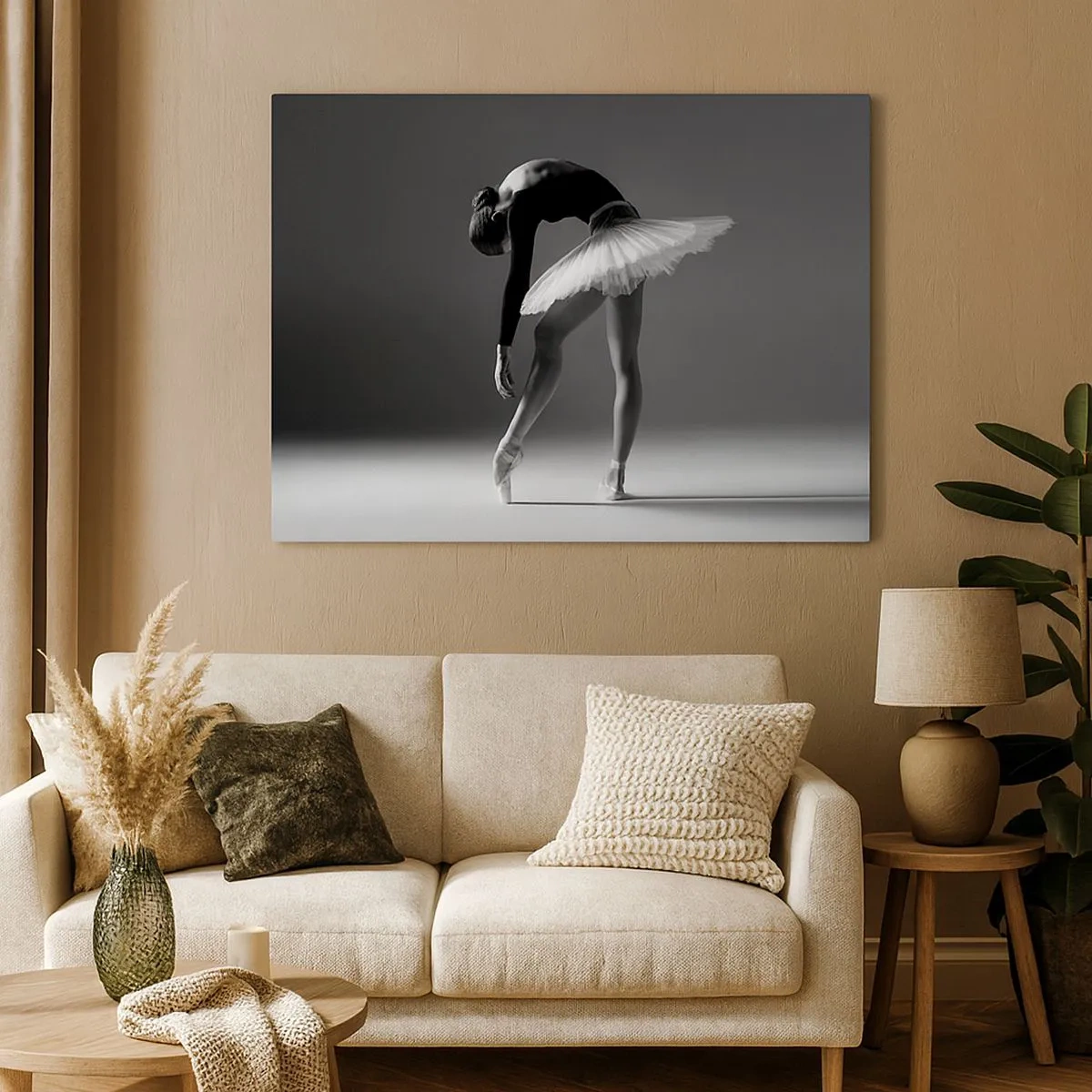Canvas picture - A ballerina in an elegant pose against a black and white background - 70x50cm - Belle Ballet Dancer - Modern wall decoration for the living room and bedroom ARTTOR