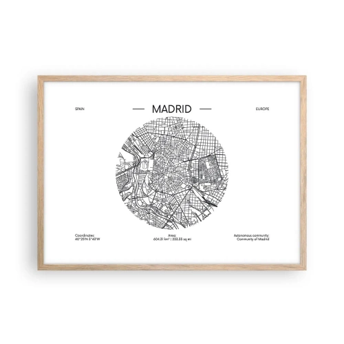 Poster in light oak frame - Anatomy of Madrid - 70x50 cm