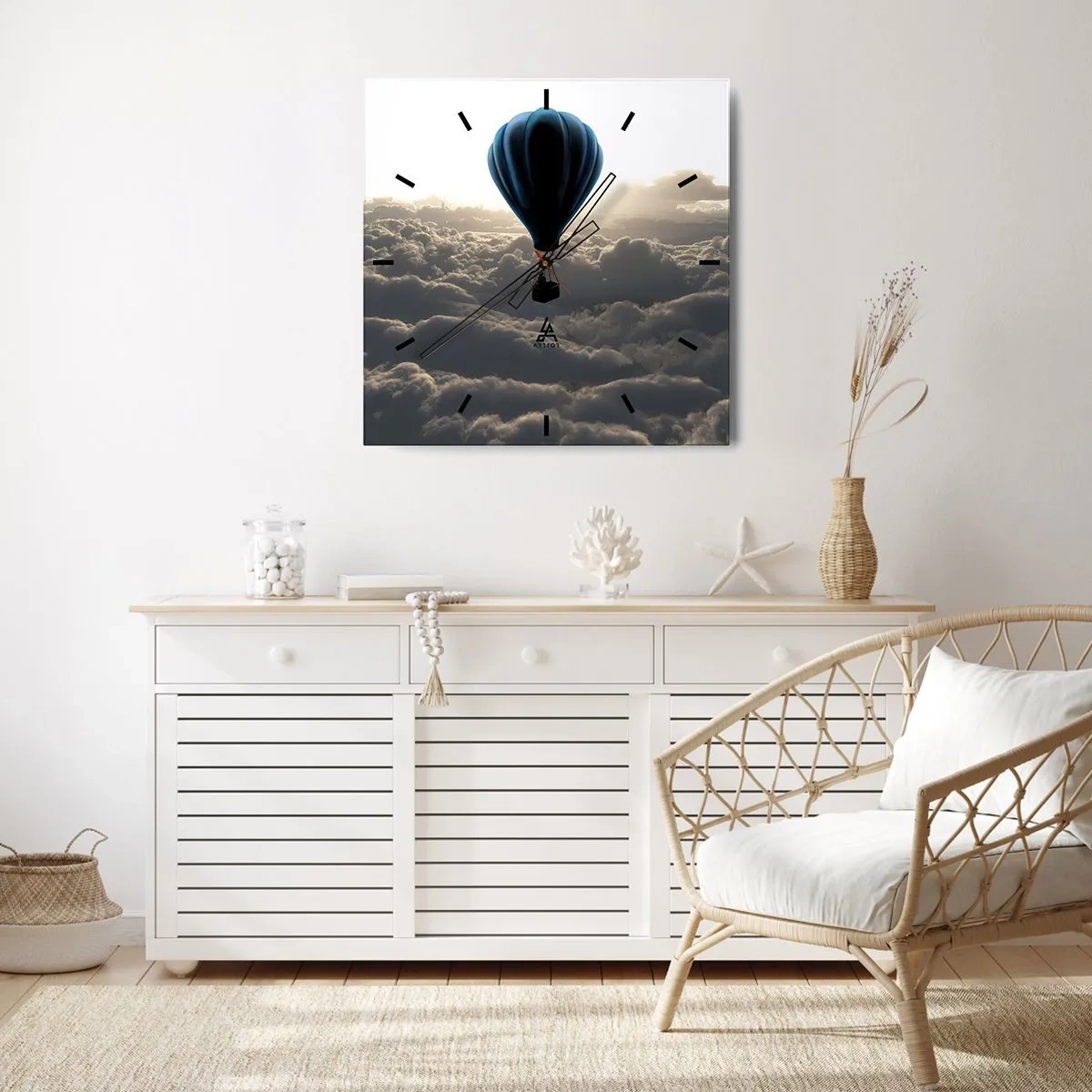 Wall clock - Clock on glass - Wanderer above Clouds - 40x40 cm