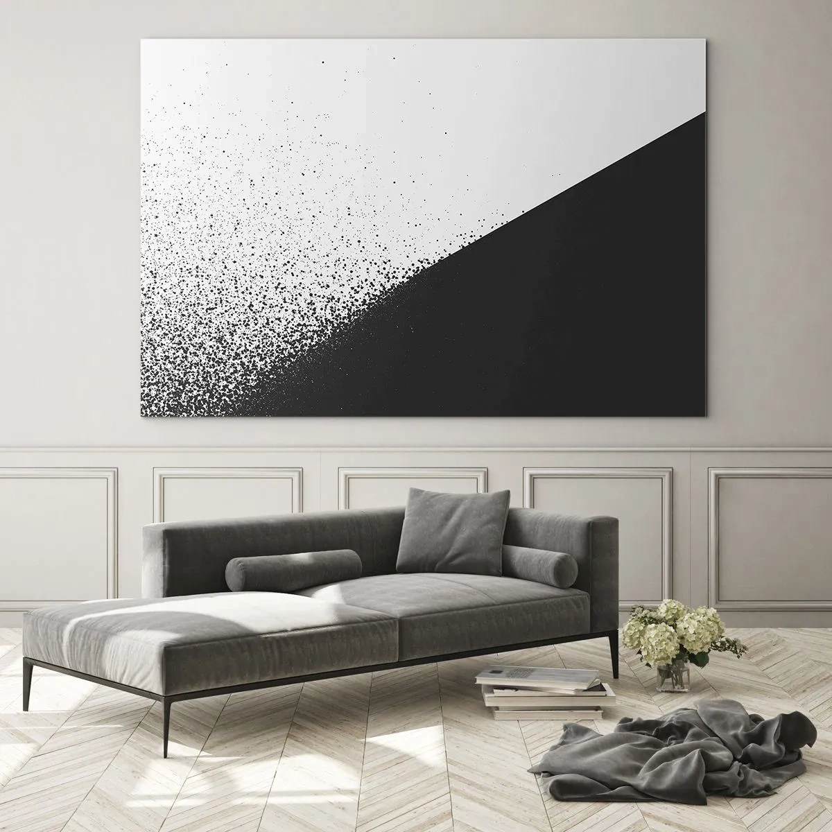 Glass picture - A minimalist composition in black and white with a disintegration effect - 70x50cm - Faster and More - Modern wall decoration for the living room and bedroom ARTTOR