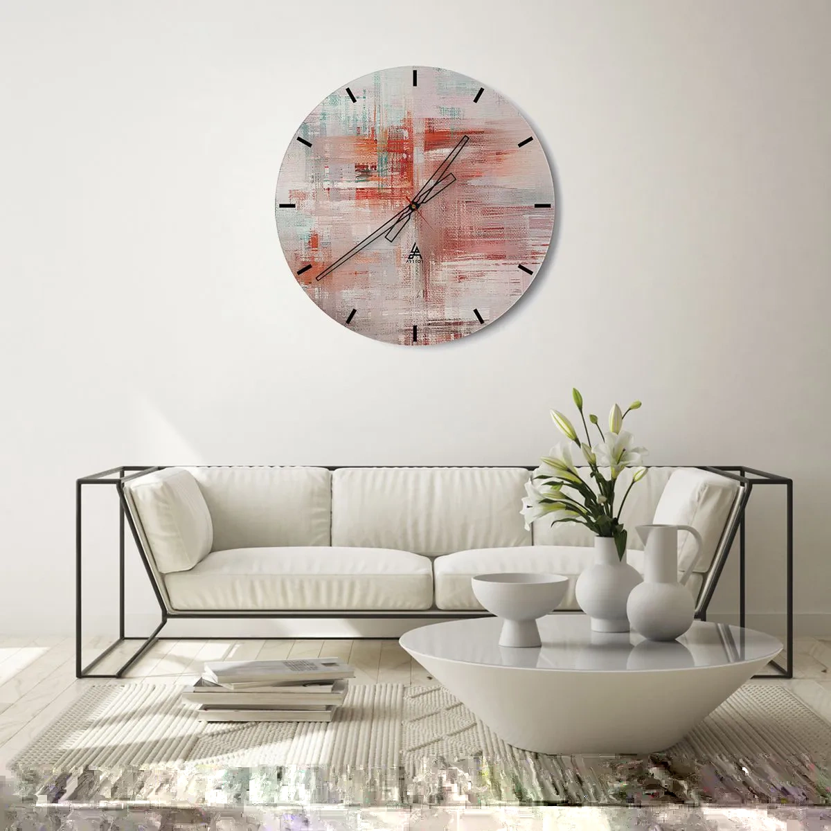 Wall clock - Clock on glass - Foggy but Pink - 30x30 cm