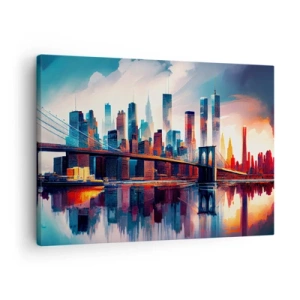 Canvas picture - New York City panorama with bridge and reflection in water - 70x50cm - Fabulous New York - Modern wall decoration for the living room and bedroom ARTTOR