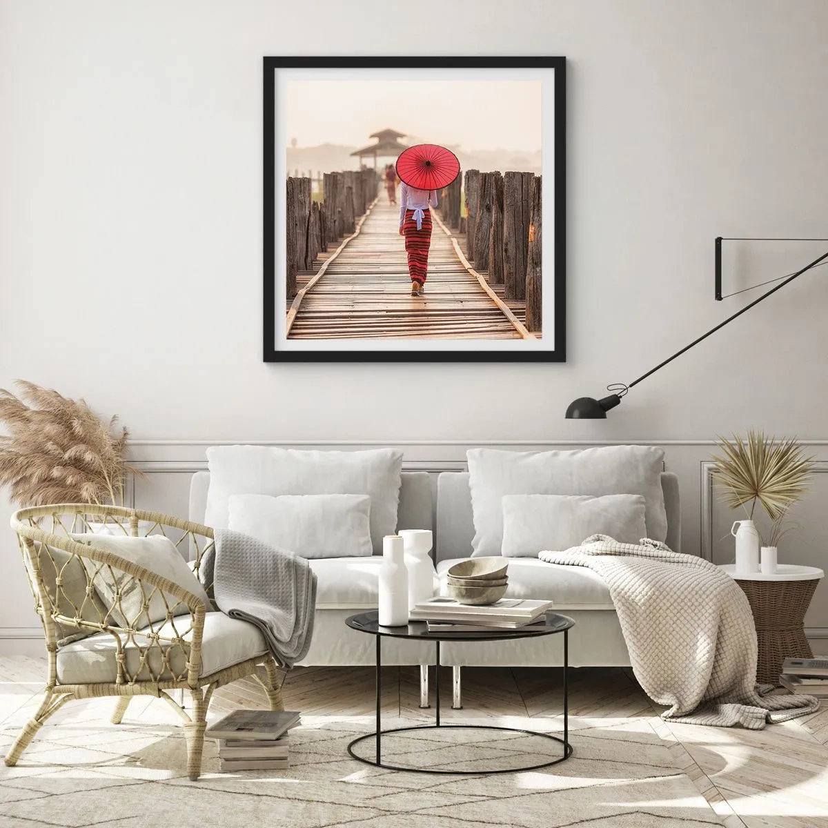 Poster in black frame - On an Old Bridge - 60x60 cm